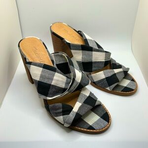 Madewell Alexandria High Heeled Mule in Gingham Check Black and White Size 7.5